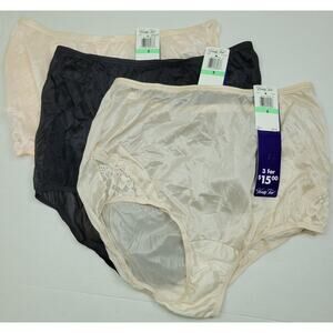 Lot of 3 Vanity Fair Lace Brief Panties Nylon 13001 Black Fawn Mandablush Size 8